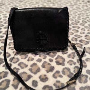Tory Burch Black Leather Whipstitch Crossbody
